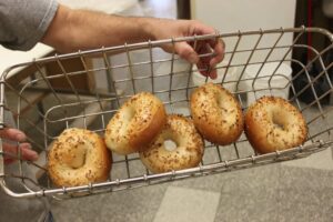 Basket of garlic bagels