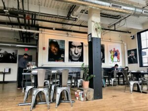 Seating and photography inside Fuego