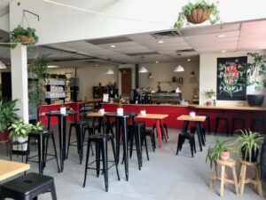 Inside the cafe and roastery