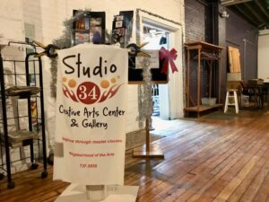 Studio 34 sign outside the entrance