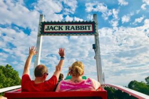 At the top of the Jack Rabbit rollercoaster