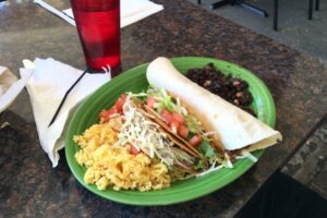 Tacos, rice and beans