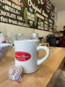 Oatmilk creamer and coffer at Steve's Diner Chili