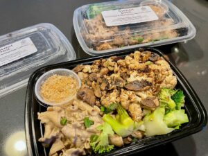 Porcini pasta dish from sweet pea with mushrooms and cauliflower