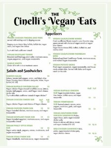 Cinelli's Vegan menu page1
