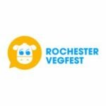 Rochester VegFest logo, blue test with a yellow cow icon