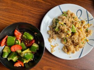 Cucumber and Tomato Salad and Tofu Fried Rice at Season's Noodle
