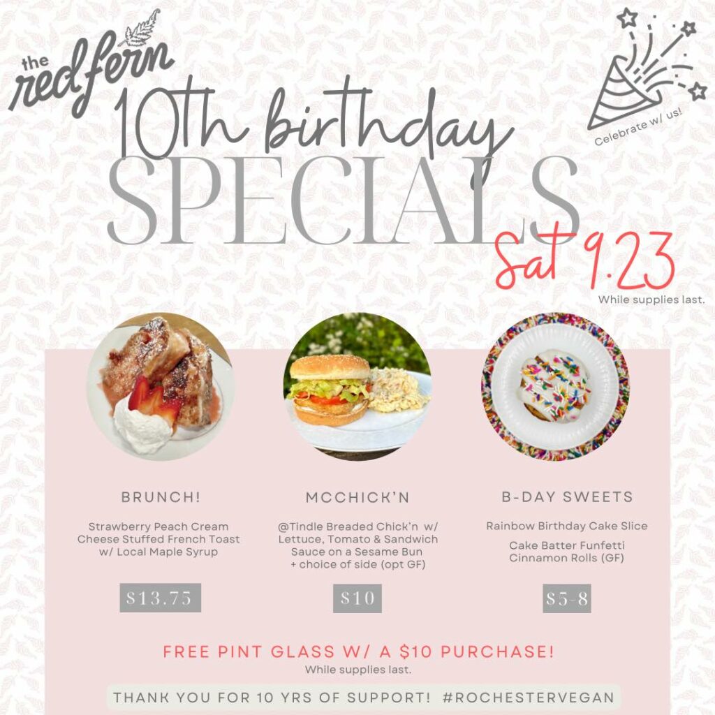 The Red Fern 10 Year Birthday Specials for Saturday
