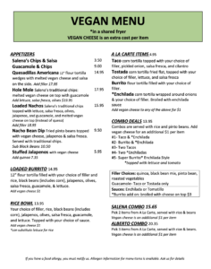 Salena's menu page 1 of 2