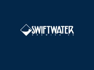 White Swiftwater Brewing Logo on a dark blue background