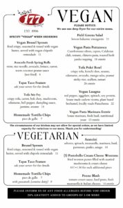 Tapas 177 Vegan & Vegetarian menu