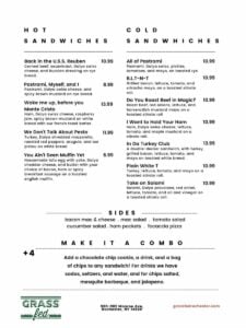 Grass Fed Sandwich Menu