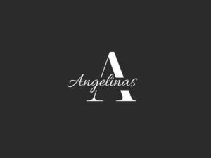 Angelinas script logo over a large 'A'