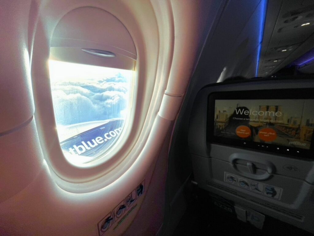 Looking out the window onboard a JetBlue flight