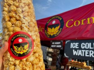 BBQ Kettle Corn in front of the Rochester Kettle Corn Tent
