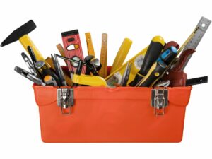 Tools in an open tool box.
