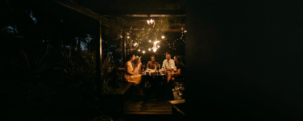 Dinner party table at night