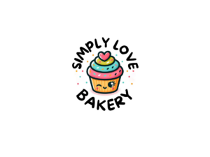 Simply Love Bakery logo featuring a colorful, winking cupcake.
