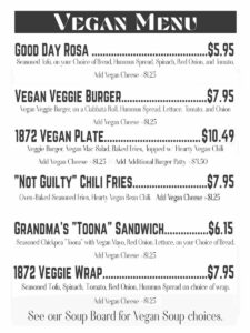1872 Cafe Vegan Menu