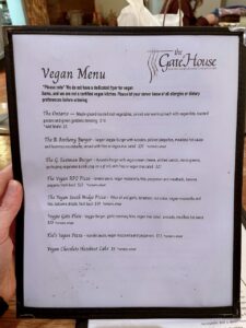 The Gate House Vegan Menu