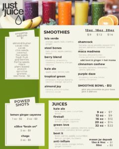 Just Juice 4 Life menu