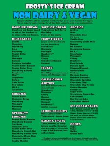 Frosty's Ice Cream Vegan Menu
