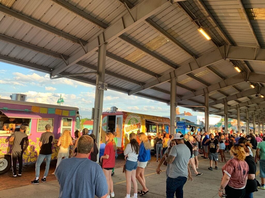 Customers waiting in line for food at the Public Market Food Truck Rodeo.