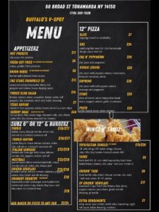 Buffalo's V-Spot Menu Page 1